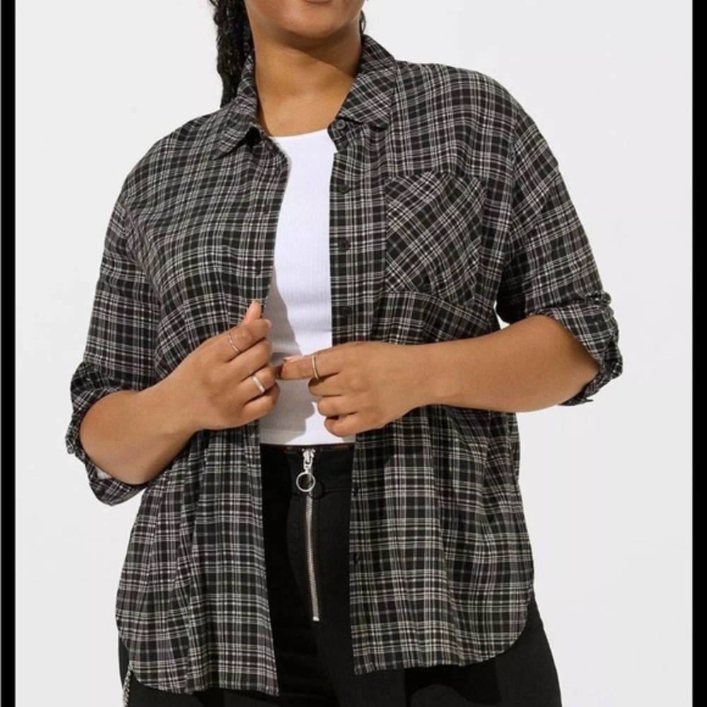 Torrid- Drop Shoulder Button-Front Shirt